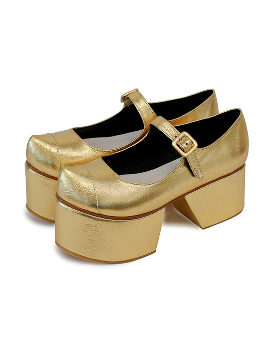 Pointed toe maryjane separated platforms | Gold