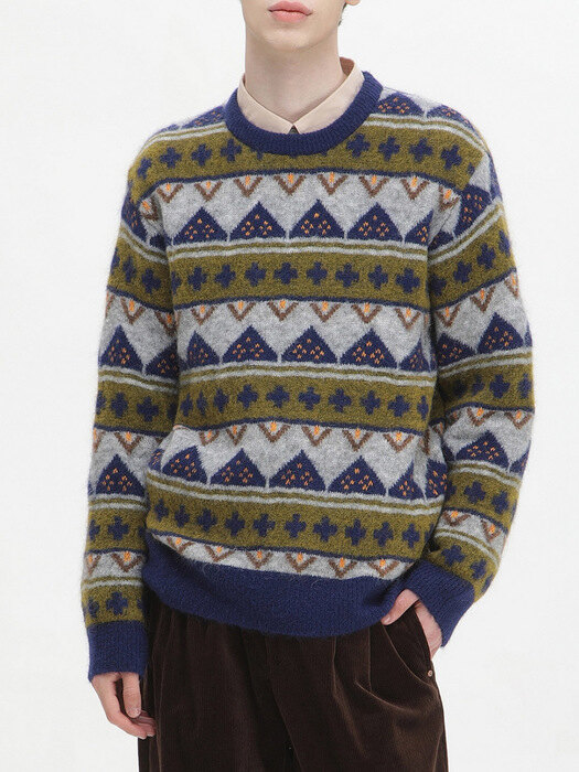nordic pattern crew neck sweater_CWWAW21507BUX