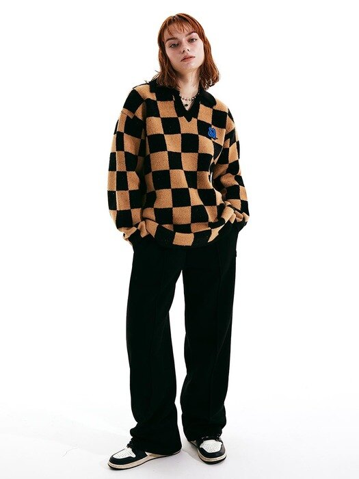 Monogram Checkerboard Sweater Beige