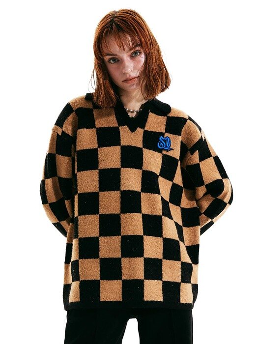 Monogram Checkerboard Sweater Beige