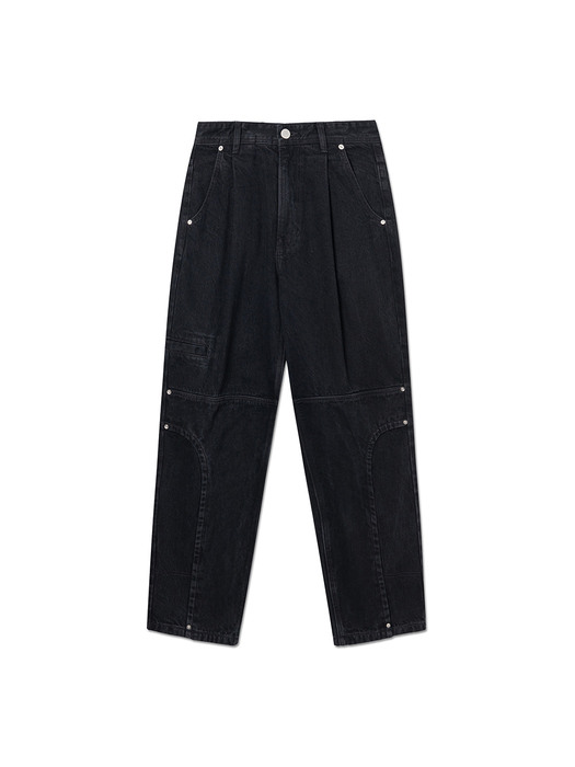 STRUCTURE ROUND DENIM PANTS - BLACK