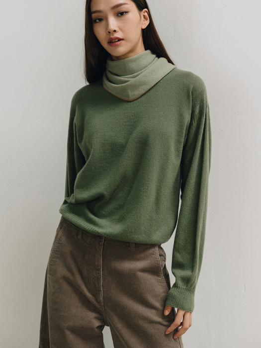 YELLOW GREEN PURE CASHMERE LOOSE FIT KNIT TOP
