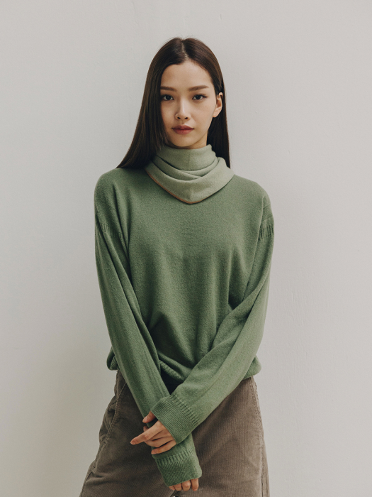 YELLOW GREEN PURE CASHMERE LOOSE FIT KNIT TOP
