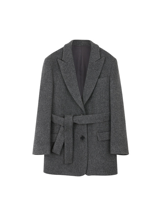 belted two button wool jacket (grey)