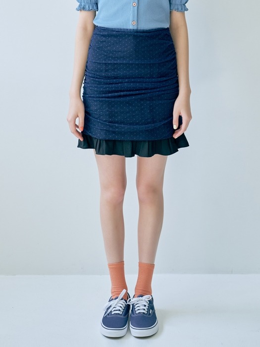 mesh shirring skirt 