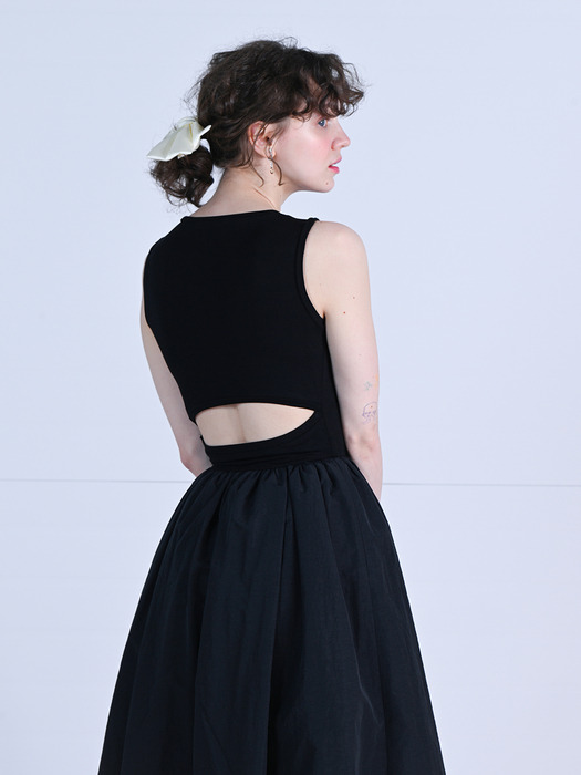 Tulle Sleeveless Maxi Dress - Black