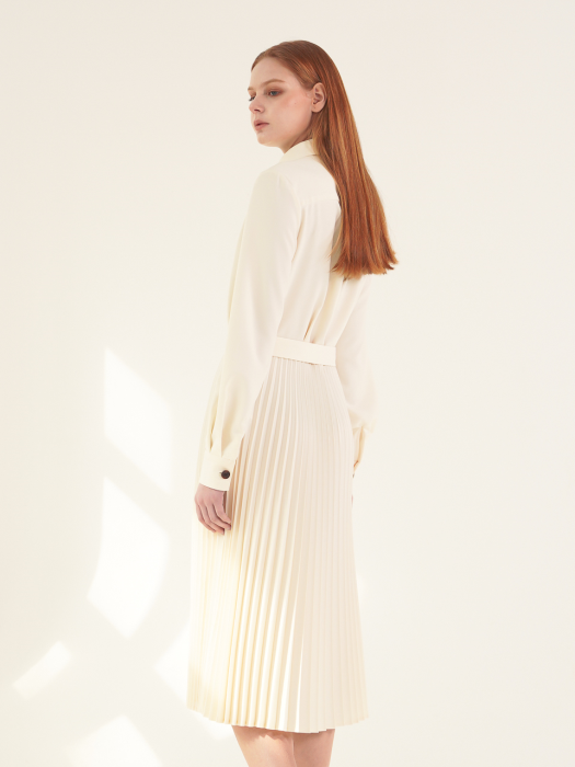 Pleated Shirt Dress_Ivory