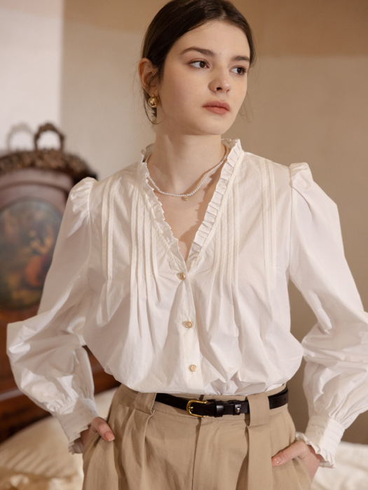ODILE vintage frill shirt_white