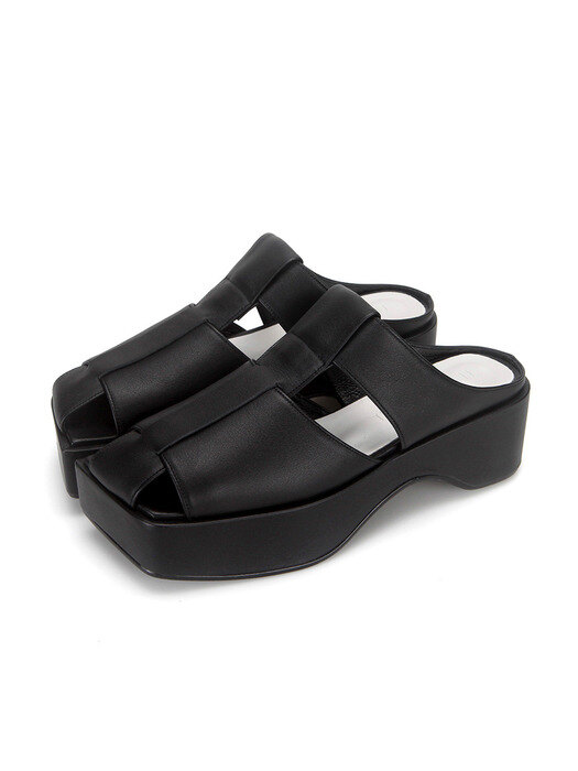 Open squared toe platform mules | Black
