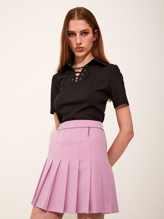 Pleats Chain Mini Skirt [Purple]