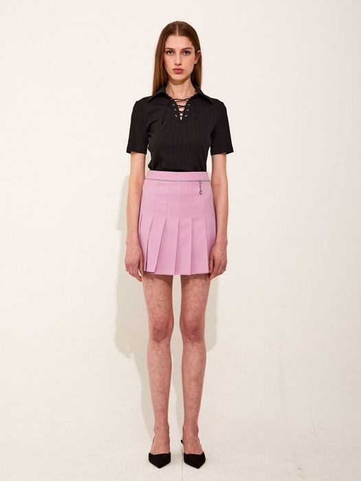 Pleats Chain Mini Skirt [Purple]