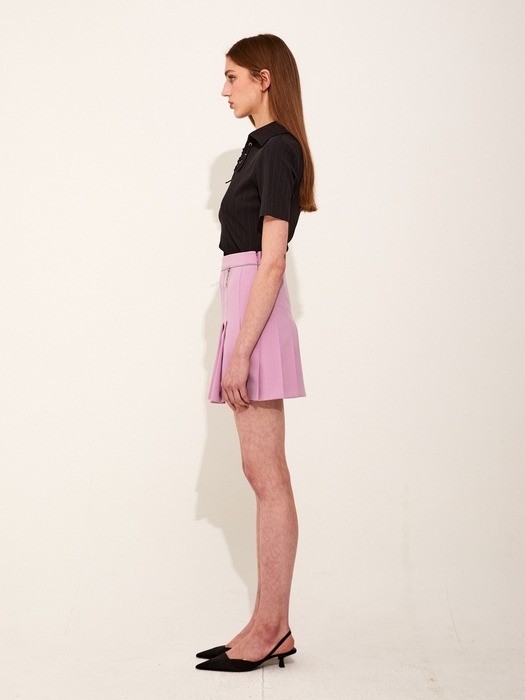Pleats Chain Mini Skirt [Purple]