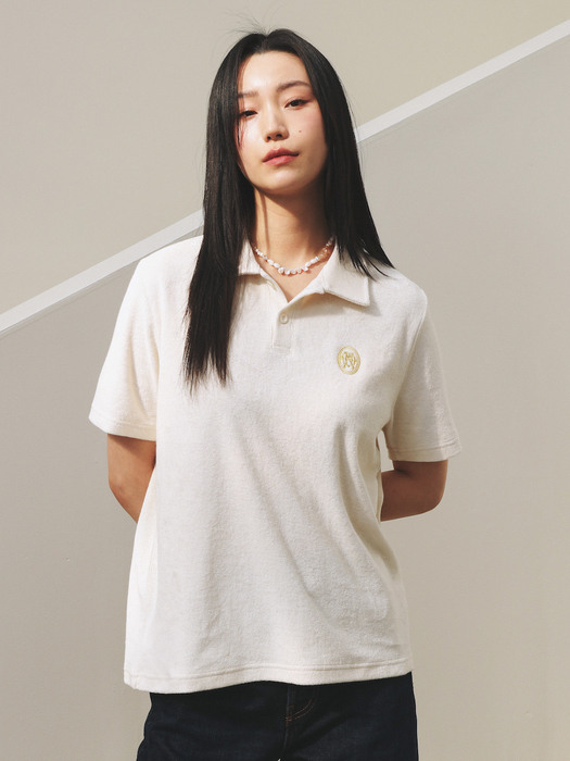 Terry polo shirt natural ivory