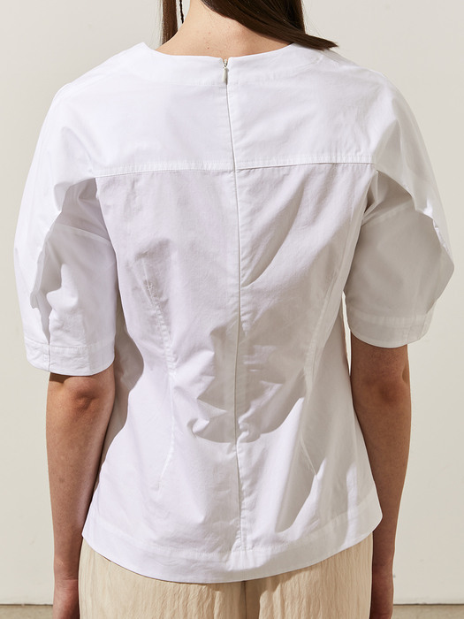 Cotton Dart Short-Sleeved Top_WHITE