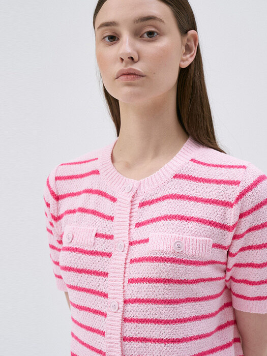 [단독]Stripe Boucle Cardigan-Pink