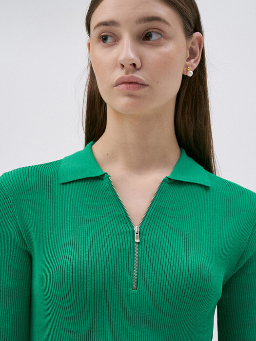 [단독]Collar Rib Knit Top-Green