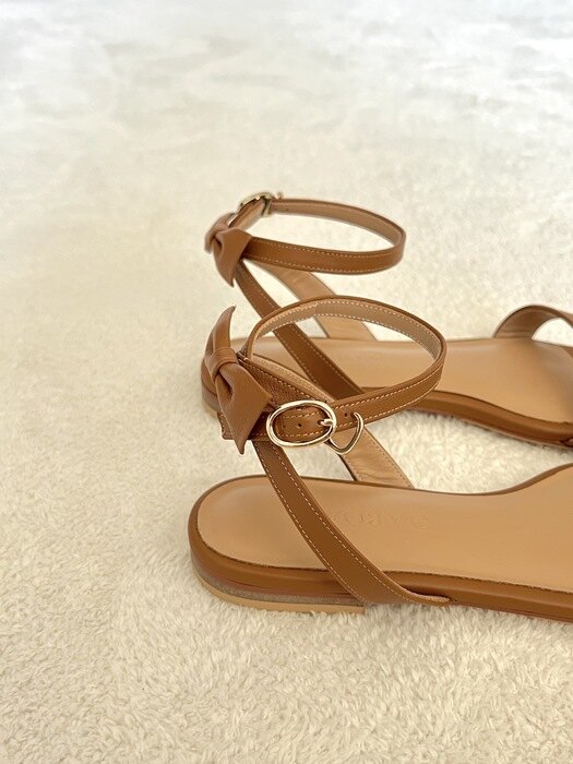 Olivia Back-Ribbon Sandals - Camel Brown
