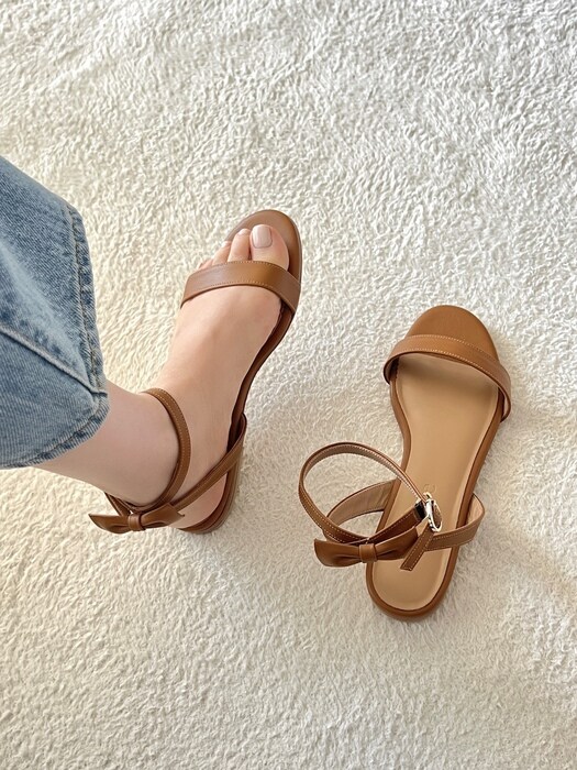 Olivia Back-Ribbon Sandals - Camel Brown