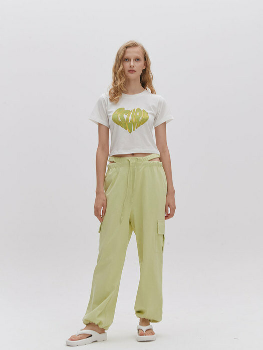 CUT OUT CARGO PANTS(LIME)