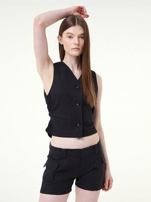 LOW WAIST SIDE POCKET SHORT PANTS_BLACK