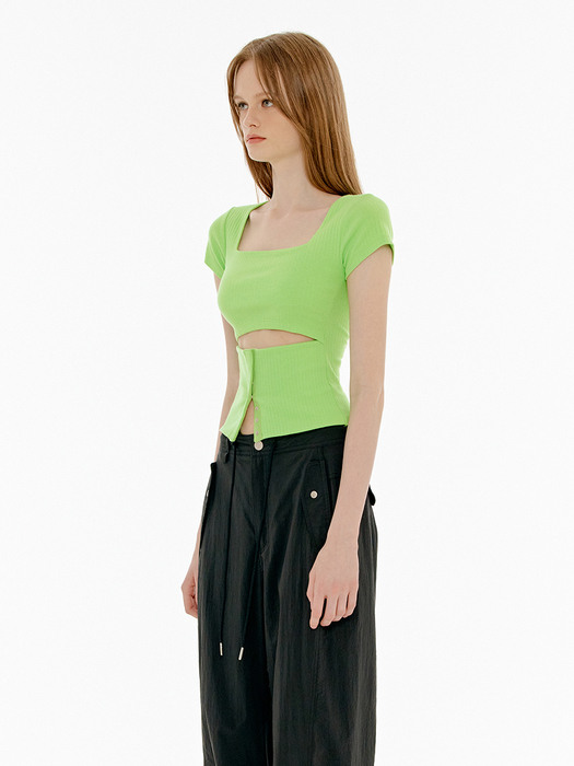 SQUARE NECK CUT OUT SNAP TOP - LIGHT GREEN