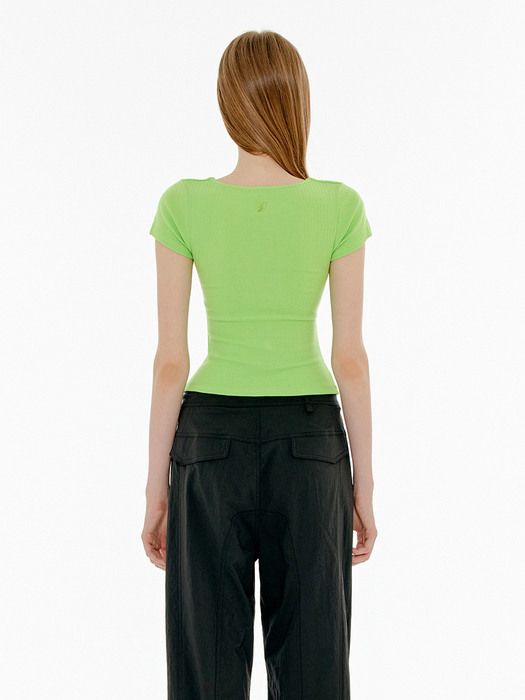 SQUARE NECK CUT OUT SNAP TOP - LIGHT GREEN