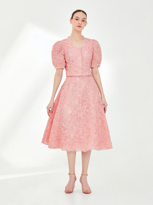 [SET]INGRID Floral jacket + ERIN Floral skirt (Light pink)