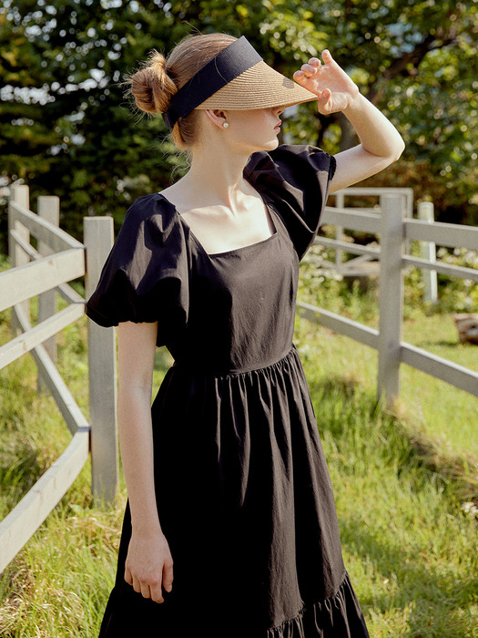 Bloom shirring long dress (black)