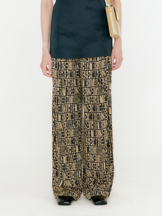 VENEZ Silk Wide Pants - Black/Beige