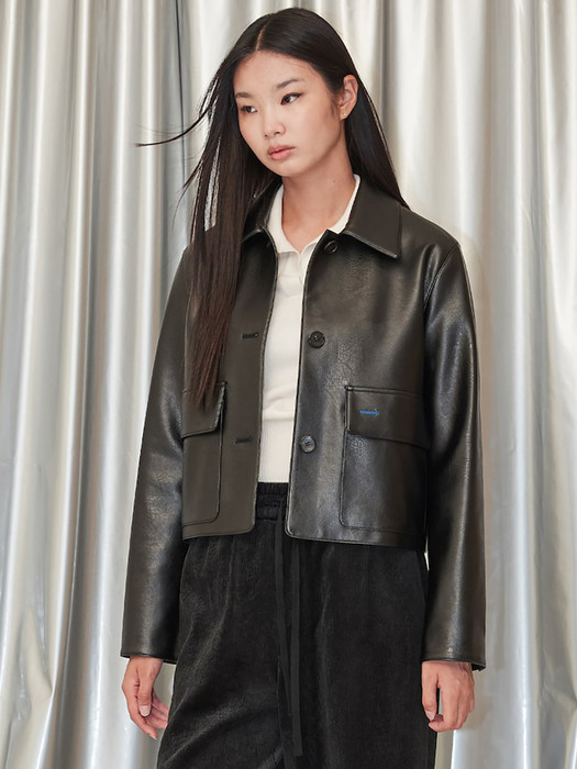 Signature Faux Leather Jacket  Black (KE293ZM015)