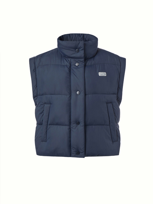 ECO-FRIENDLY CROPPED PUFFER JACKET WITH NECK WARMER, DARK NAVY