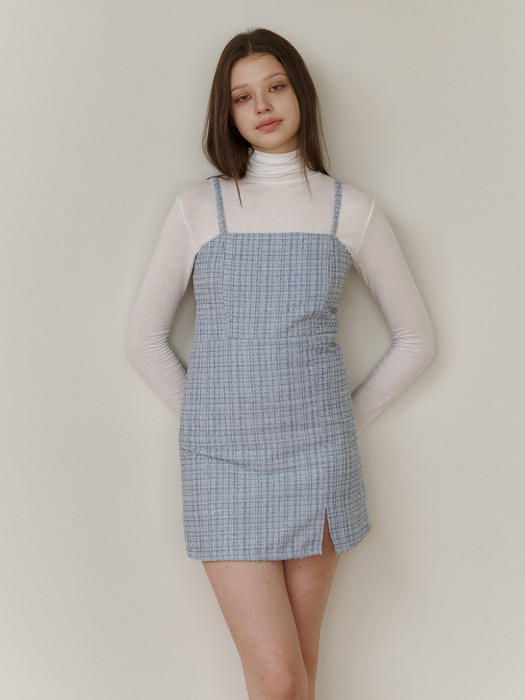 skyblue tweed mini dress