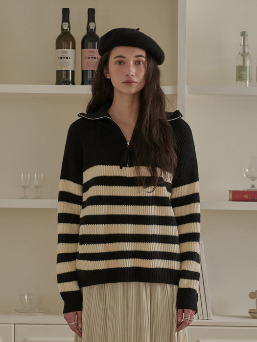 Stripe Half Zip-Up Knit