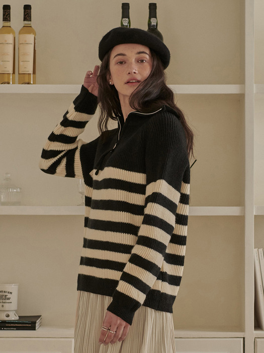 Stripe Half Zip-Up Knit