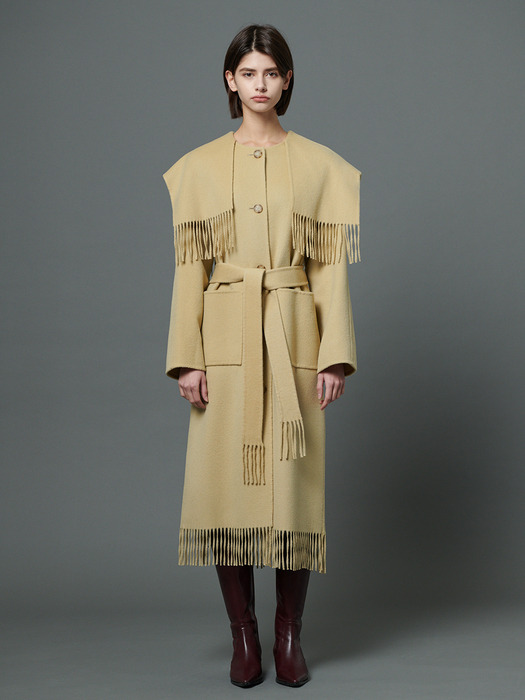 Fringed hand-made wool coat - Yellow