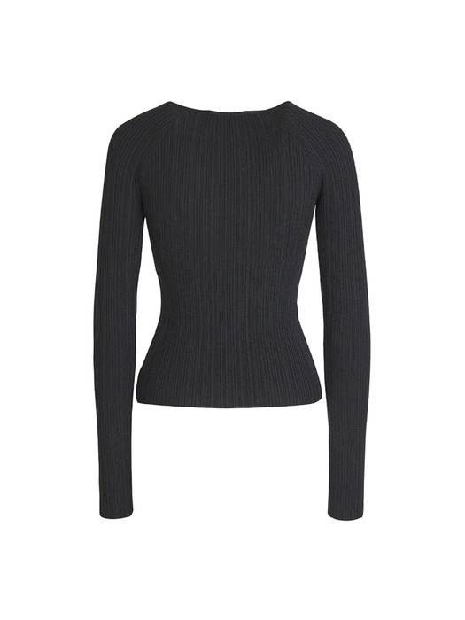 RIBBED HOLE POINT SLIM KNIT PULLOVER (BLACK)