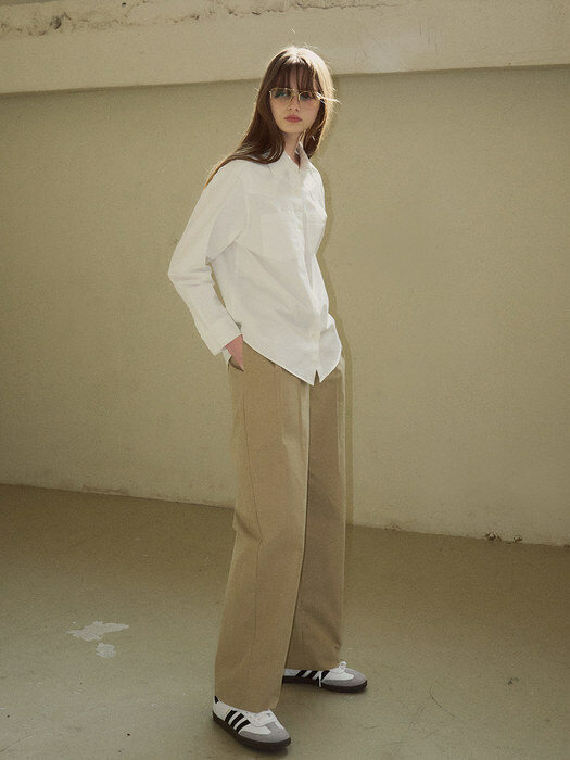 SIPT7068 Two tuck wide chino pants_Beige