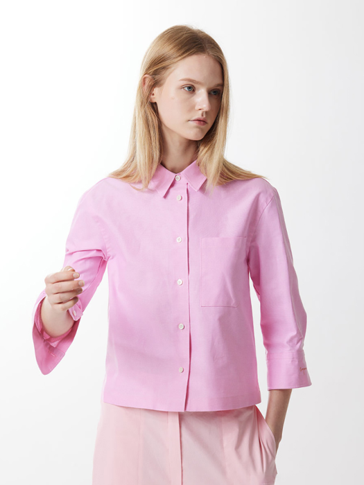 스몰핏 칠부소매 숏 셔츠 핑크 0034
