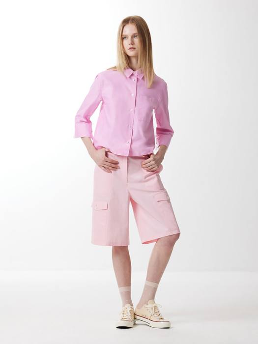 스몰핏 칠부소매 숏 셔츠 핑크 0034