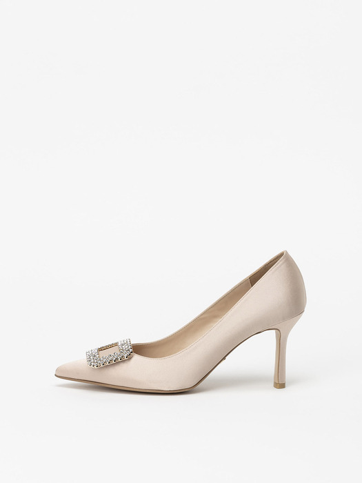 Pattisento Embellished Stiletto Pumps in Beige Silk Satin