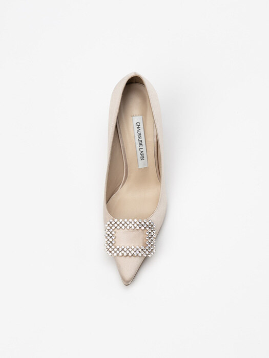 Pattisento Embellished Stiletto Pumps in Beige Silk Satin