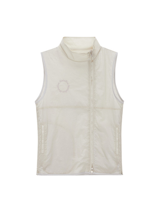 HIGH NECK TAPING ZIP UP VEST IN BEIGE