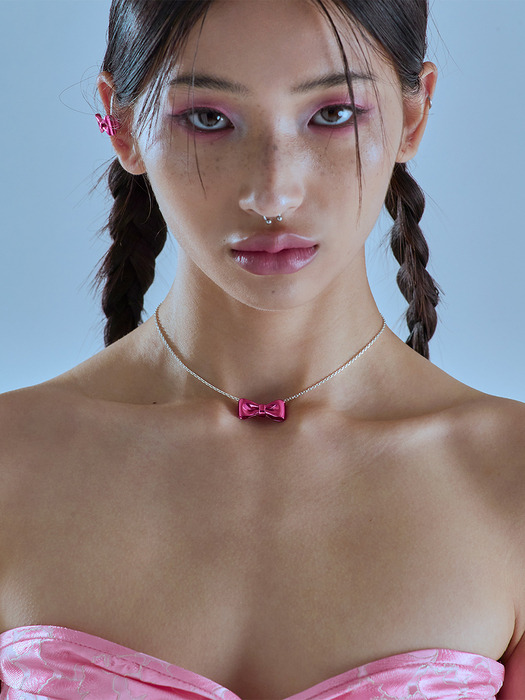 (silver925) Reborn Ribbon Necklace 001-Pink