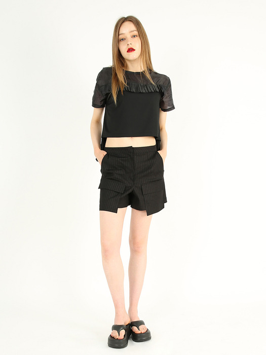 [23SS]Pleated Shorts Sleeve Cropped Top