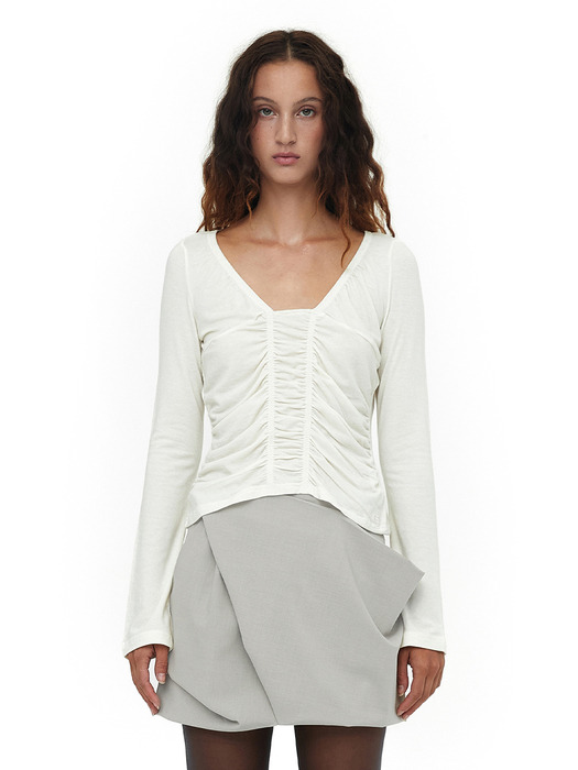 FRONT SHIRRING TOP / IVORY