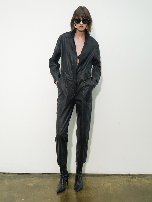 High-Neck Waxed-Cotton Jumpsuit(UNISEX)_UTP-SJ12