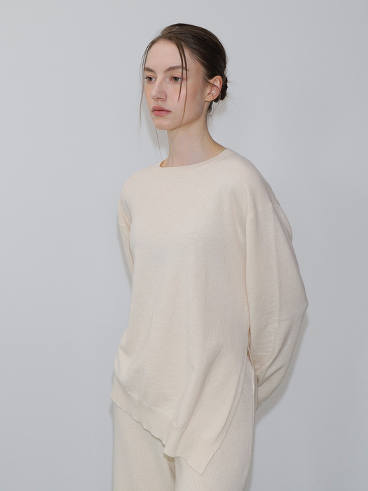 Asymmetric cashmere wool sweater IVORY