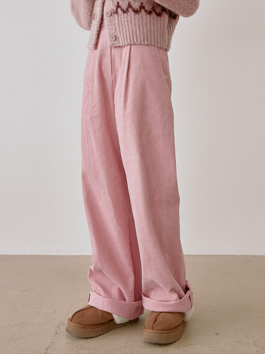 Corduroy pintuck pants (pink)