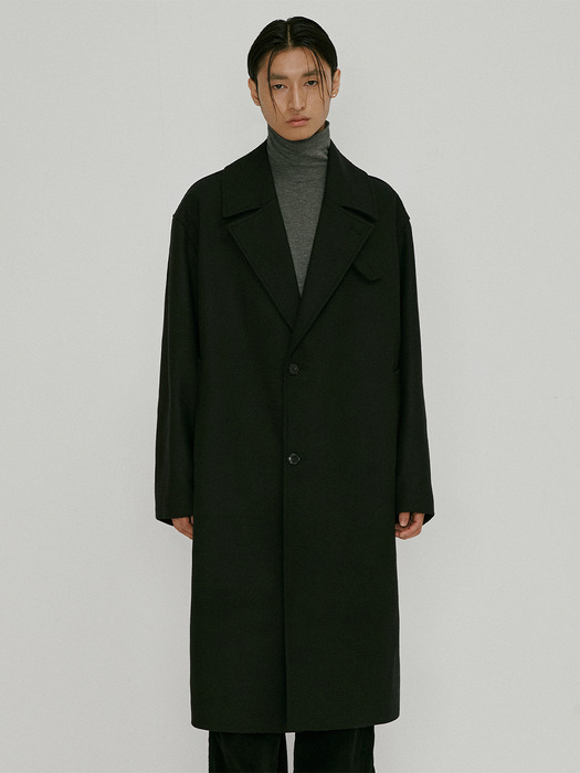 Melton wool long coat (black)