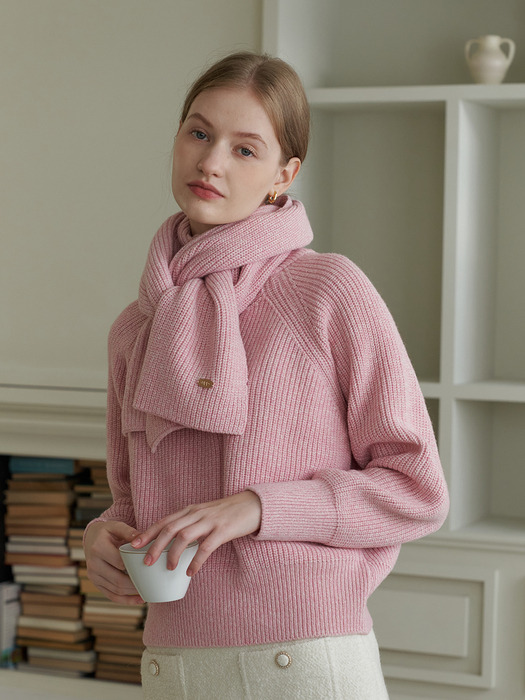 [SET] MIX WOOL KNIT + MUFFLER_PINK